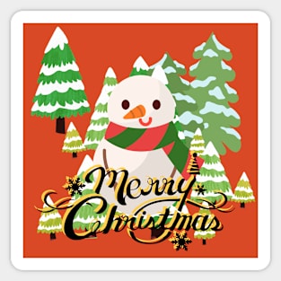 Winter, Merry Christmas, Snowman, Snowy Tree Sticker